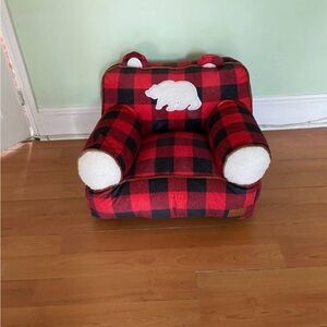 NWT Dearfoam Red Black Plaid Kids bean bag Chair Sofa Bear Design